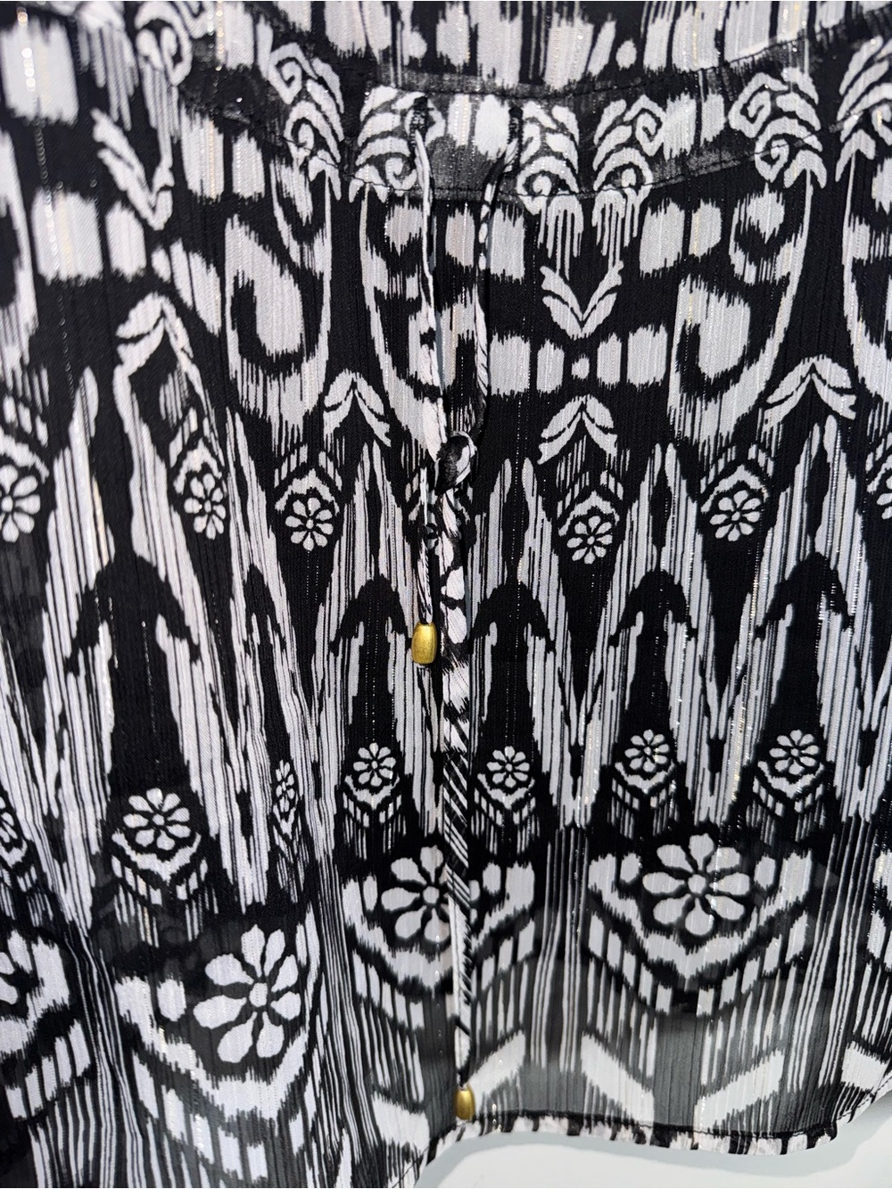 NWT Rafaella Black White Ikat Shimmer Sheer Blouse Large - Picture 4 of 5